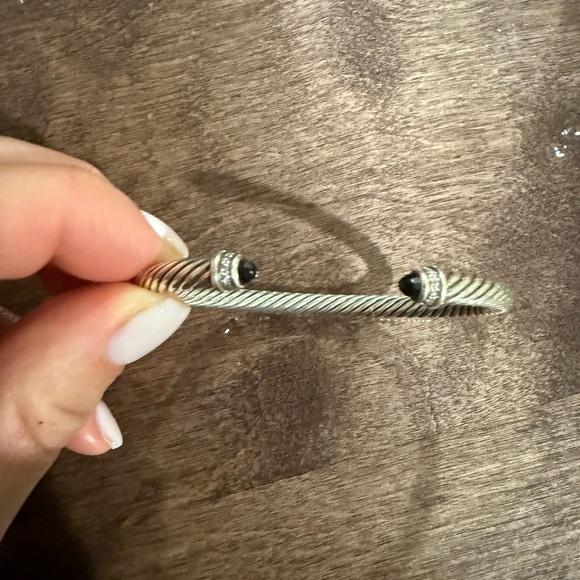 David Yurman Cable Bracelet Sterling Silver with Black Onyx and Diamonds, 4mm - Picture 2 of 5
